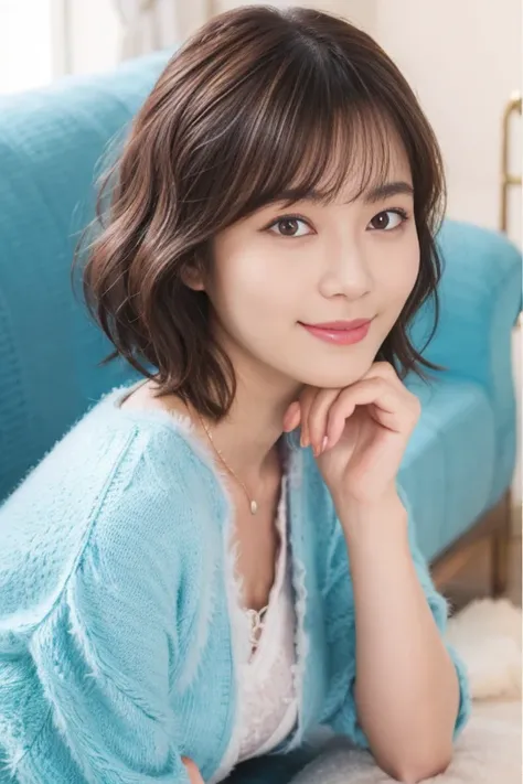 41
(           fluffy wave short bob cut      :1.23),                           1 girl, Alone,       , 8K images、Chest, bangs,      brown hair on the abdomen, Thin Nose、Moisturizing lips 、24 years old、 164 cm、 Big Eyes、Droopy eyes、 Teal Eyelids、           ...