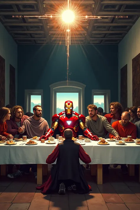 add ironman movie poster on top of last dinner table