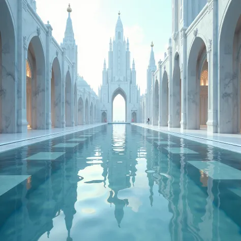 The City That Is Made of Marble , fantasy,  Beyond Reality The Water Universe Cycle ,  That Reflects All Buildings in the Water ,  Every Building Stands on the Ground and is visible in the Whirlpool Reflection Which Moves directly into the Viewers Camera V...