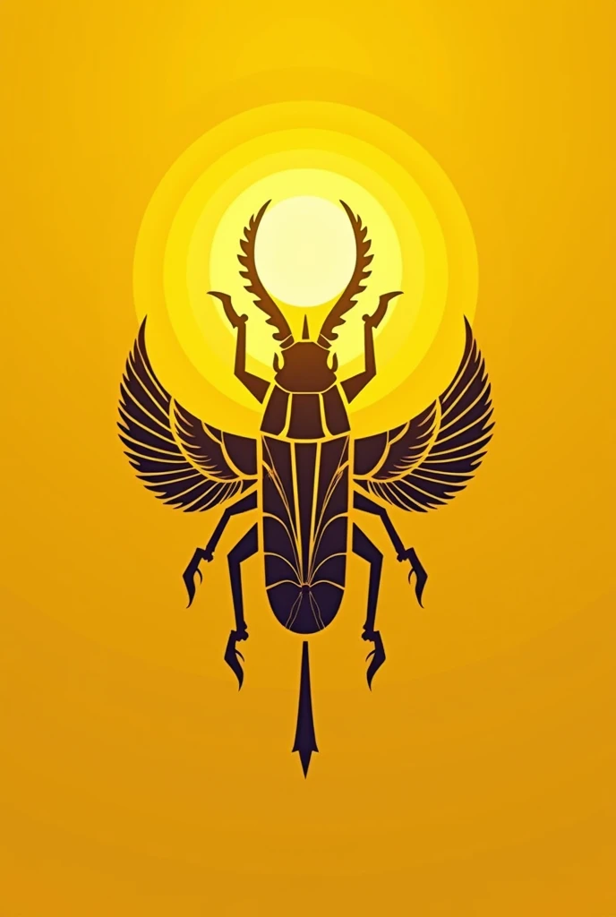 Khepri egyptian simbol and a light bulb combined in an artistic and logo stylized style, tribal and egyptian and stilyzed style, vector, monochrome yellow without background