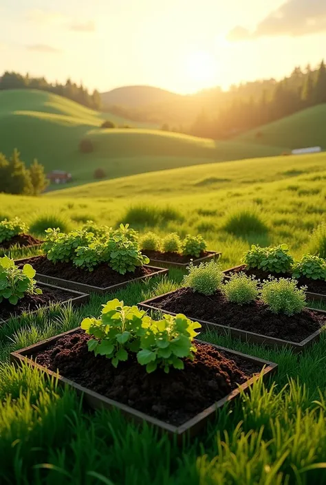 composting beds in a field