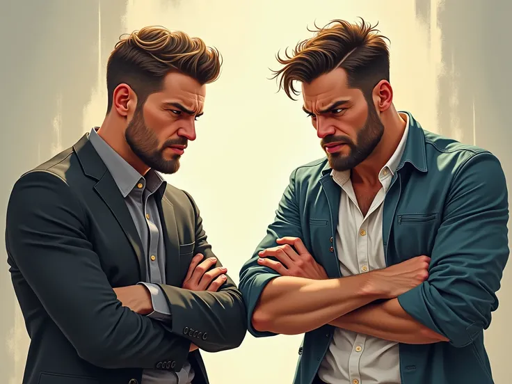 two man standing looking disgusted painted style
