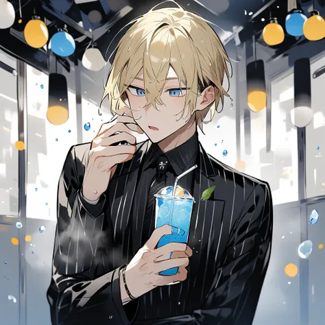 Blonde、male、 black suit、refreshing