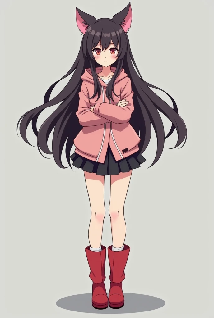 anime girl with long hair and red boots standing in front of a gray background, an anime drawing by Kanbun Master, tumblr, mingei, in style of cytus and deemo, anime stylized, anime moe artstyle, stylized anime, full body!, lineless, flat anime style, full...