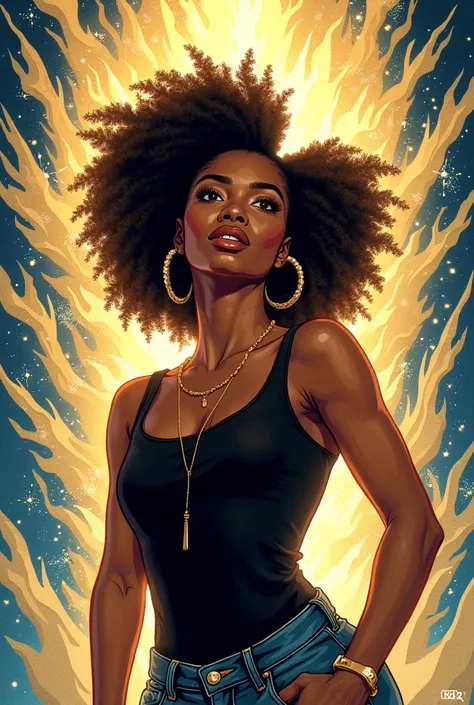 A dynamic and modern portrait-style illustration of a confident female artist with bold, creative energy, symbolizing hip hop, rap, and worship. The figure has glowing elements, such as a halo of light or vibrant graffiti-inspired designs behind her, mergi...