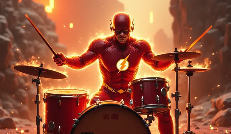 Flashs superhero in another world is playing drums 