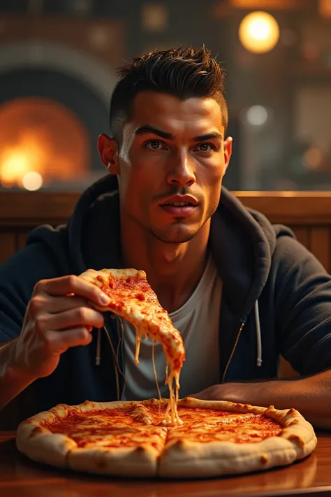 Ronaldo is eating pizza