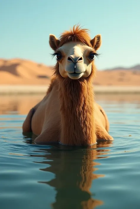 A camel in the water 
