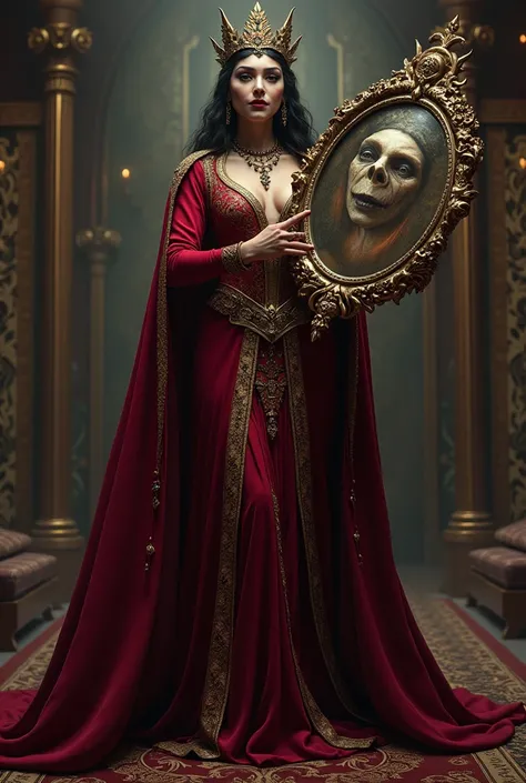 Picture of a villainous queen holding a magic mirror