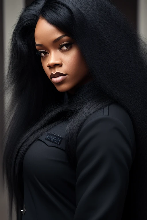 jet black hair,most very long hair,most very lion hair,most very wolf hair,most very frizzy hair,coarse hair,most very spread hairstyle,thick hair,fluffy hair,most very heavy weight hair,most very voluminous hair,shiny jet black hair,female jail officer,bl...