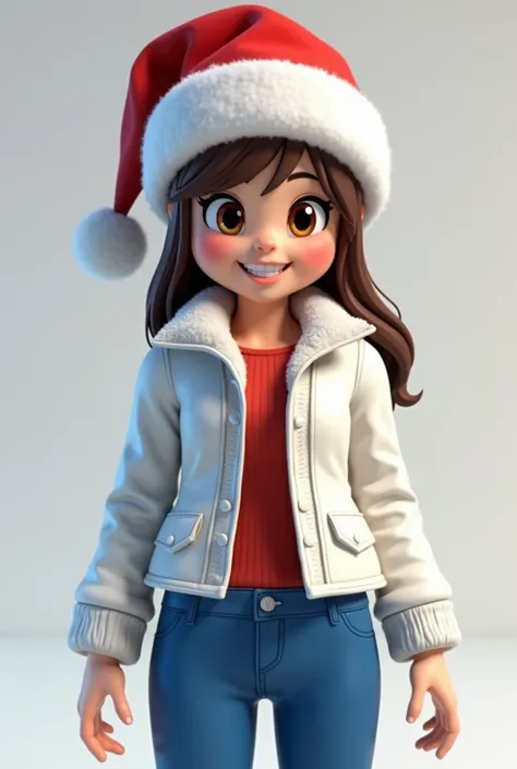 Female gender wearing a Santa Clous hat and white leather blue shirt and blue pants Roblox character
