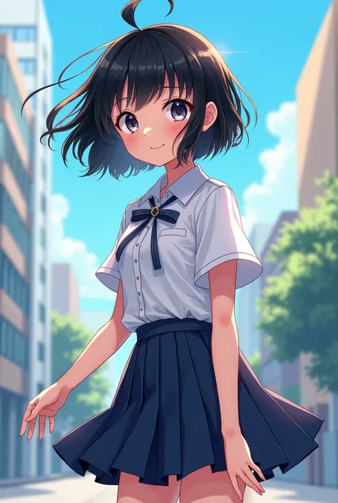 manhwa, girl with short and black hair and wearing school clothes 