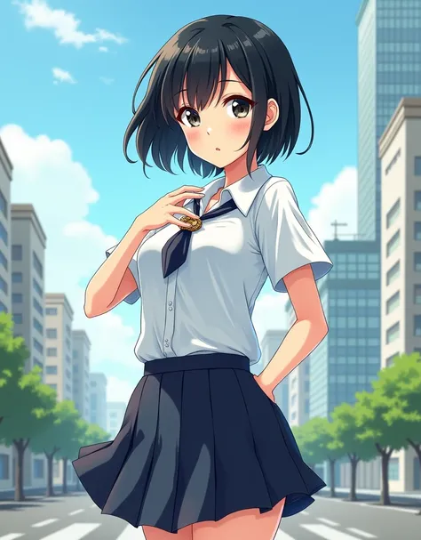 manhwa, girl with short and black hair and wearing school clothes 