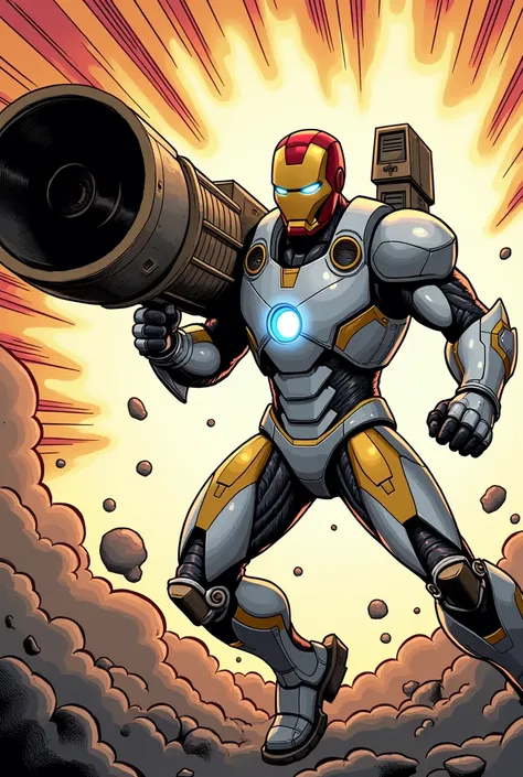 Ironman based on white thunder and holding huge rocket bazooka in manga image.