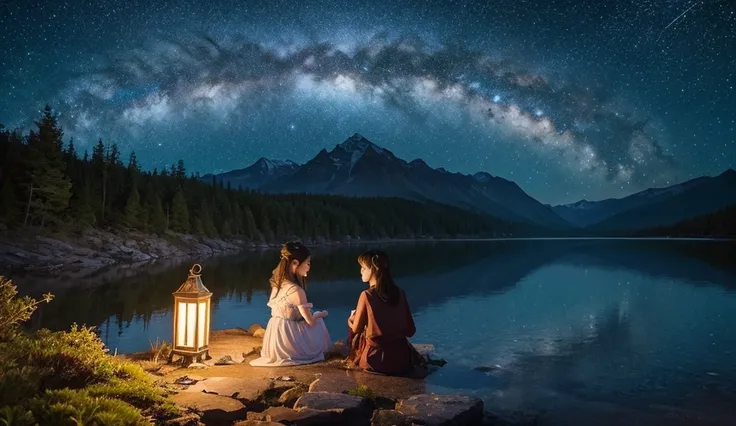 Fantastic night view、nice、  images like live action 、 Fantasy Elements 、  Cute Vibes  、Starry night sky 、 High Quality 、 super real、Night images、beautiful、最 High Quality 、