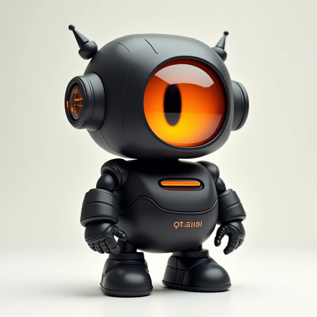  mascot one eye orange color black body  with write on OBOT  like robot big one