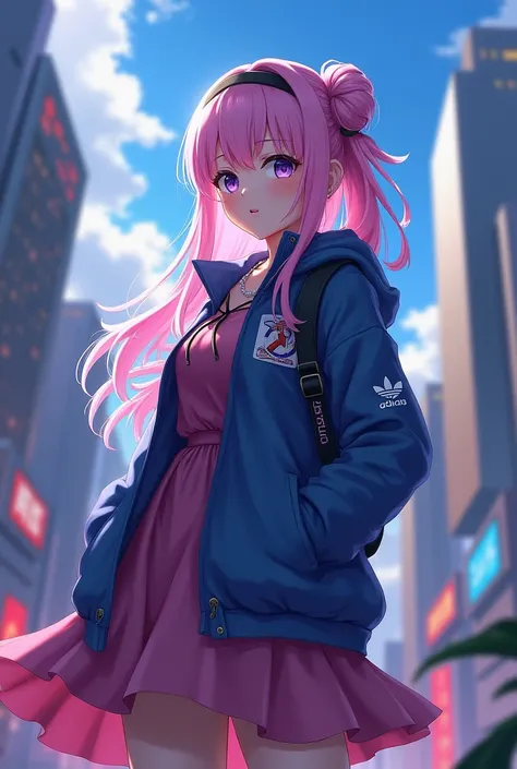 Arcane style from League of Legends Anime girl wearing dress and headband standing in front of a building, digital cyberpunk anime art, digital cyberpunk - anime art, cyberpunk anime art, chica anime cyberpunk, anime girl cyberpunk mech, Anime style 4k , b...