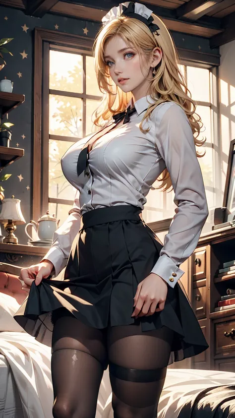  14-Year-Old Girl in Maid Clothes with Big Breasts  ( gothic) Torn Skirt、 Golden Body Proportions 、 tousled blonde hair  (Inward-splayed feet) (  Highly Detailed CG Unity 8k Wallpaper )  大きな胸がTorn Skirt血だらけで恥ずかしがり屋のエド・ブリンキー・アメリカ&#39;The most beautiful body...