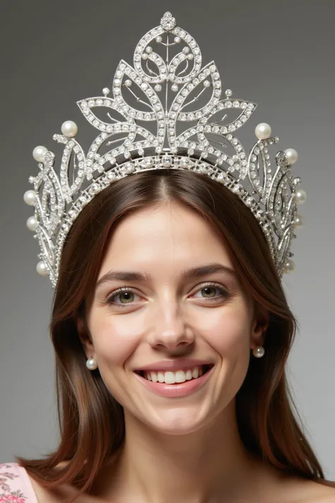 The winner of Miss Universo wears a crown like this
 Structure of the crown: Imagine an elegant circular crown frame, or part of it with an open-sided design (semi-open) to avoid being too modern and opaque.  (semi-open), modern and not too opaque.

 Butte...