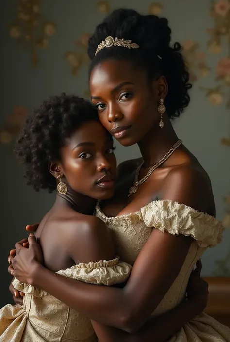 Elegant 19th century black woman holding a  black woman