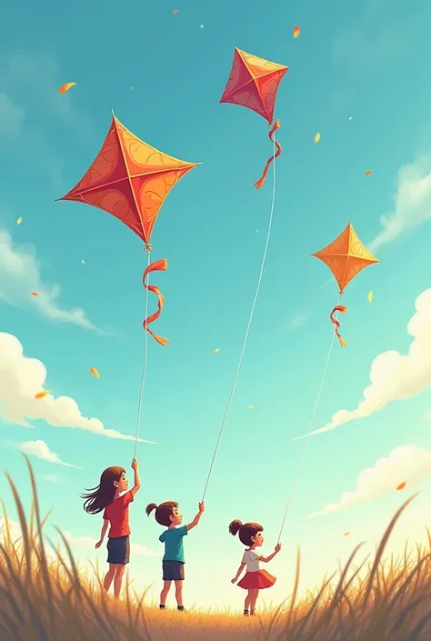 three people are flying different kite includes: one biggest, one the most colorful, one highest
please clearly