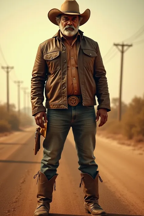 malayalam filim actor mohanlal with cowboy style in road