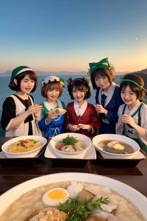 Cirno (touhou) group is spending New Years Day watching the first sunrise of the year. They have their first dream of the year, calligraphy, and enjoy rice porridge with seven herbs.
They are participating in Coming of Age Day with their fellow characters ...