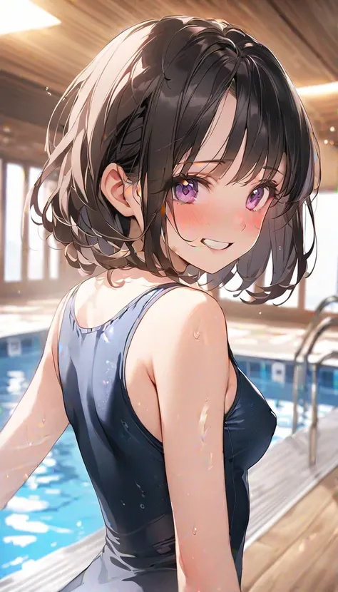 (masterpiece, Highest_quality), Well familiar with CG Unity 8K wallpapers ,  1 girl ,  bob cut,Black Hair,Forehead,(smile,Embarrassed,blush),  Anime Style 4k ,  beautiful anime portrait ,  Anime Art Wallpaper 4K, High quality anime art style,, anime art wa...