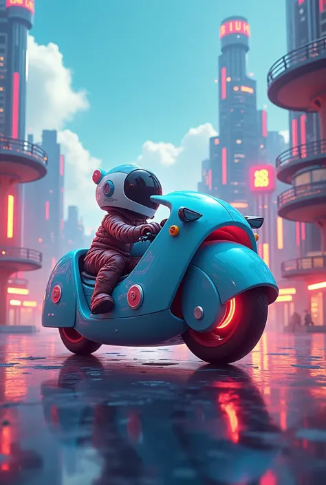 Reinvent a single-wheeled motorcycle in cartoon style that is futuristic, driverless 