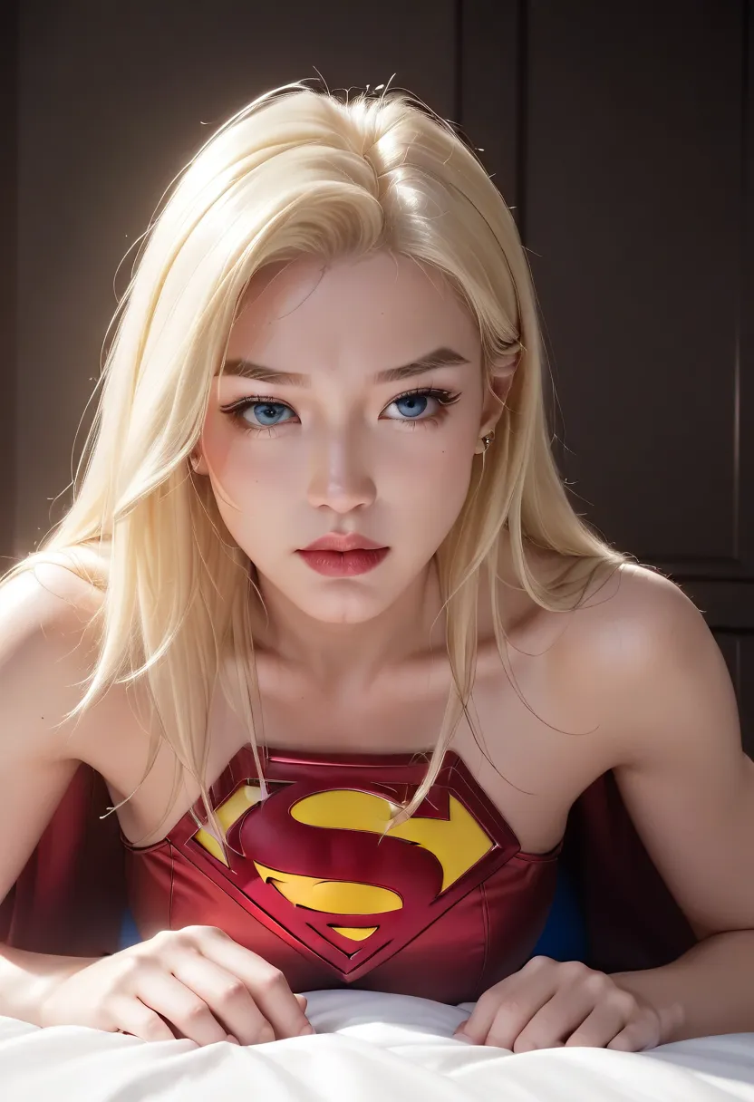 beautiful young supergirl, elegant, sexy, alluring, badass, magnificent bearing, exquisitely detailed, hyperrealistic, photoreal...