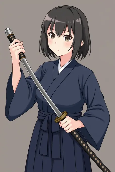  Hamabe Minamis kendo uniform、  Japanese Knife  、 navy blue uniform 、  holding a sword handle with one hand 、 Hamabe Minamis kendo uniform、  Japanese Knife  、White Bra、 white bra、fight、  holding a sword handle with one hand 　、Iai、 white scarf