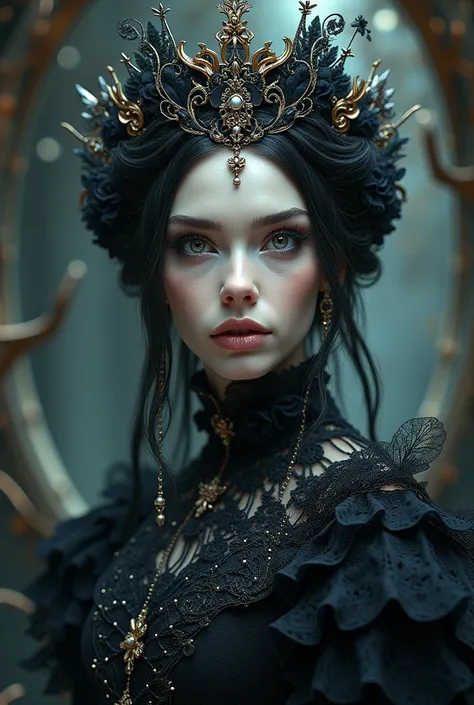 (  Extremely Detailed CG Unity 8K Wallpaper、Masterpiece、 Top Quality 、Super details, 
Gothic Aesthetics ,  Portrait of a Gothic Queen  , The Art of Dotting , Small point, dotted shadow, Small strokes,  Using Fractals to Fill , high detail, HD,  Interpretat...