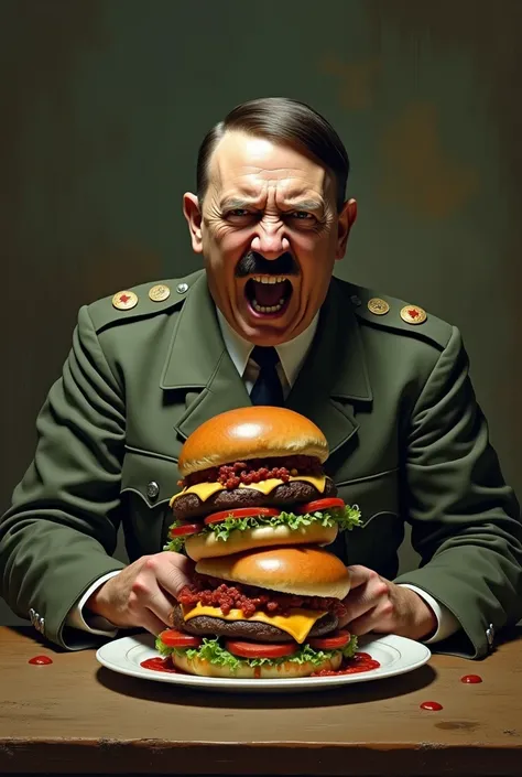 Hitler eating hamburgers 

