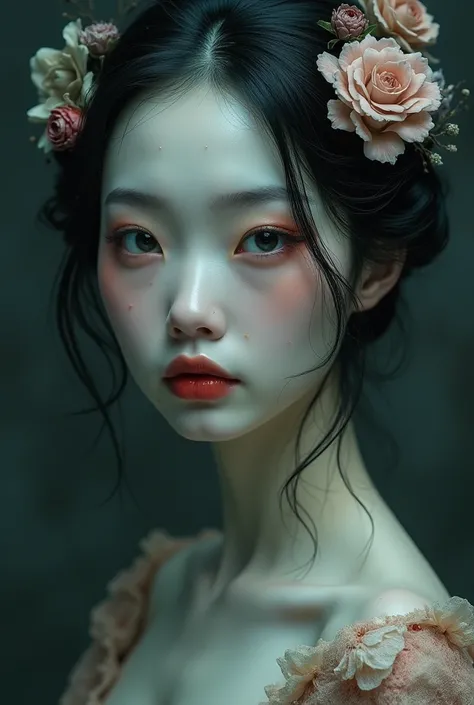 a photo of  Asian beauty, snow-white skin,Realistic photos, realistic style
黑暗of, of, of, Astral, crawl olpntng style, Undead, 腐烂of皮肤, mystery, 带有柔软肌肤of漂亮完美面孔, 由Greg Rutkowski创作of概念艺术肖像, Artistic Germ,  细节错综复杂of哥特式艺术在 artstation 三元色彩上很流行, unreal engine, Fa...