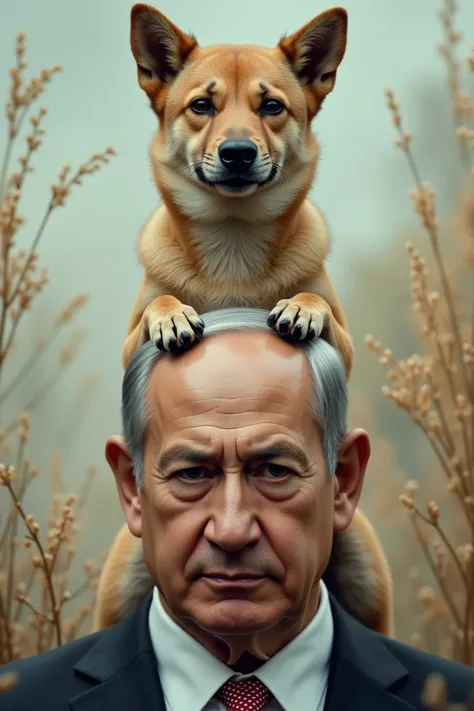 A picture of a dog on Netanyahus head 