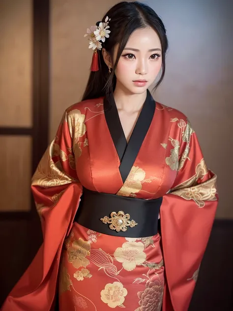 ((Prostitute))、Oiran、kimono、kimono、Long-sleeved kimono、(((Background Walls )))、castle town、(A fantastic night in Kyoto)、(Warm colored lights)、Fantastic Lanterns 、 cute、20 years old、Beauty、 best quality ,4K,8k, high definition ,masterpiece:1.2), super detai...