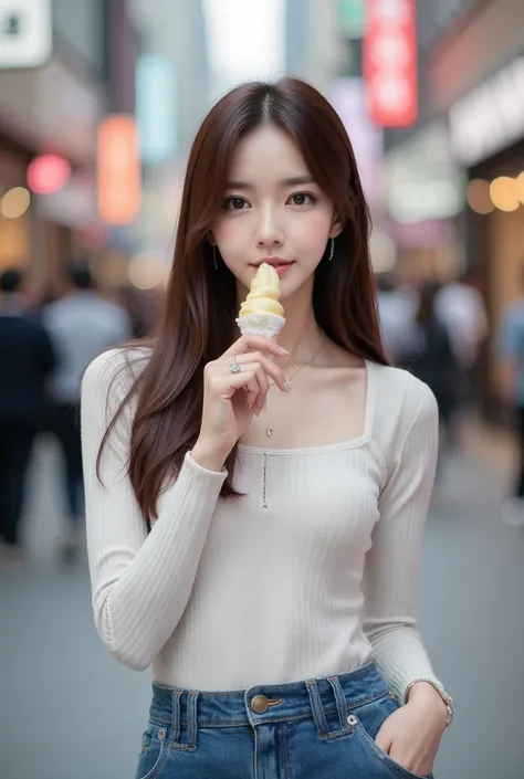  The award-winning image captures the essence of an active Japanese girl in a sudden pose.,  create an attractive image , Super cute Japanese girl with a slim figure and a big G-cup bust.  . .  her big breasts , Long hair, flowing down to the waist, Realis...