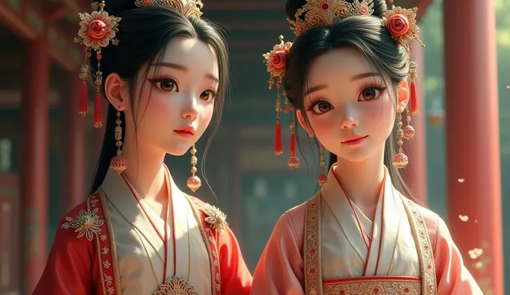 Prettiest korean and chinese princess wearing traditional clothing, super realistic. Full body