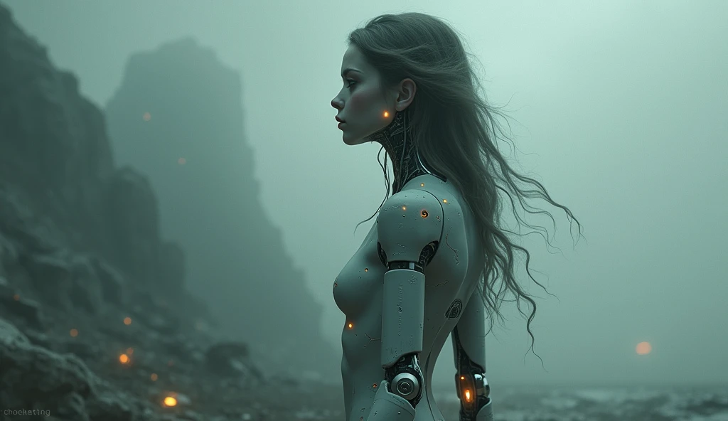 An android girl, with circuits cold and still,
Clings to fading memories of a bygone past,
Forever chasing shadows, lost in the abyss of time.