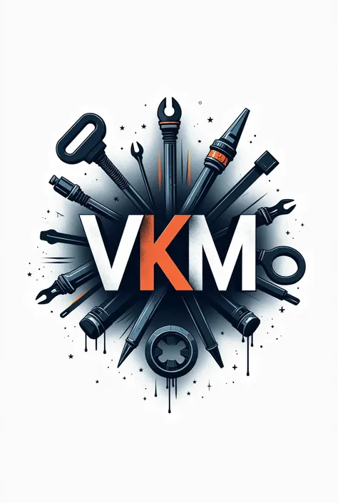 Artistic logo for tshirt with pressurize Air and tools combination with the letter VKM