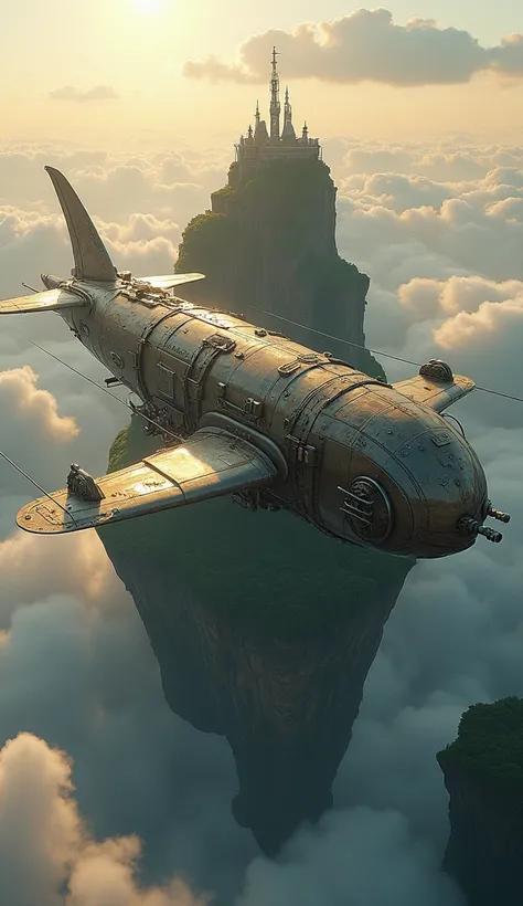  combined airship and whale steampunk theme, floating island background , hyper realistic, hyper details, UHD 