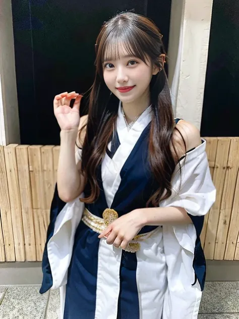 Highly Exposing Japanese Festival Costumes 、 A Beautiful Girl Youll Inadvertently Fall in Love With、Smiling Face、 twin tail hairstyle、 full body photo