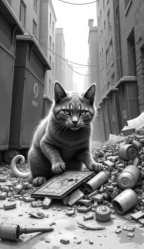 cat eat garbage  sketch image