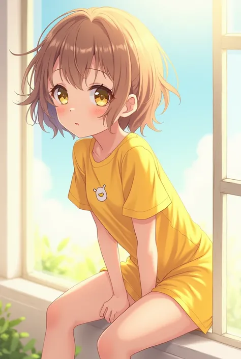 Anime of a girl with short wavy hair and chick clothes