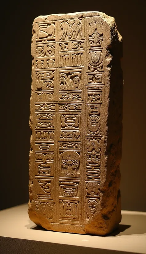 Footage of the stone with the three scripts highlighted: hieroglyphic, demotic, and Greek