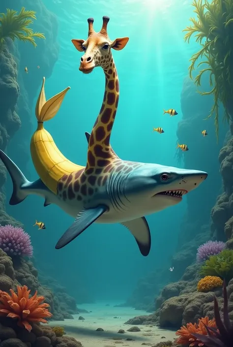  Create a shark with the head and neck of a giraffe, and instead of a tail a banana 