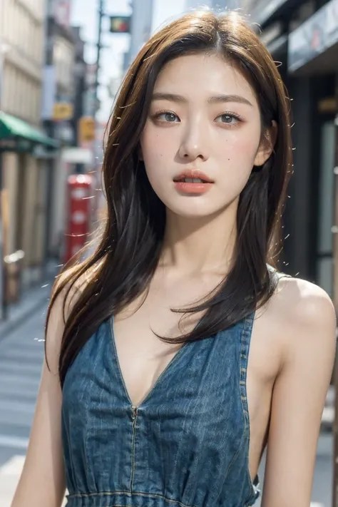 (( Best Quality ，masterpiece:1.3))，1girl，18 years old，Asian， quiet street scene， textured skin ， high detail ，(Reality: 1.4)，( background blur:1.3)，Dresses in a variety of colors，Beautiful breasts，Slim waist， Tall and slim figure:1.2，( skin texture:1.2)，(H...