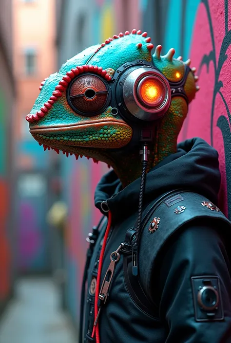 Chameleon avec casque street art