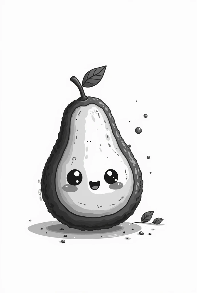 avocado to color in black and white kawaii style