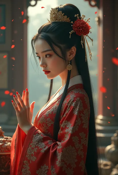 (8k, Highest quality, masterpiece:1.2), (Realistic:1.4), RAW Photos, Highest quality, Ultra-high resolution, Best Shadow, (whole body:1), Heroines in History, Cleavage, (Ancient China), ((((Red Hanfu)))),Large and amazing environment, Horror, dark Horror, ...